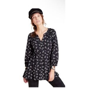 Anthropologie Maeve Winona Babydoll Tunic Top XS Black White Butterfly Whimsical